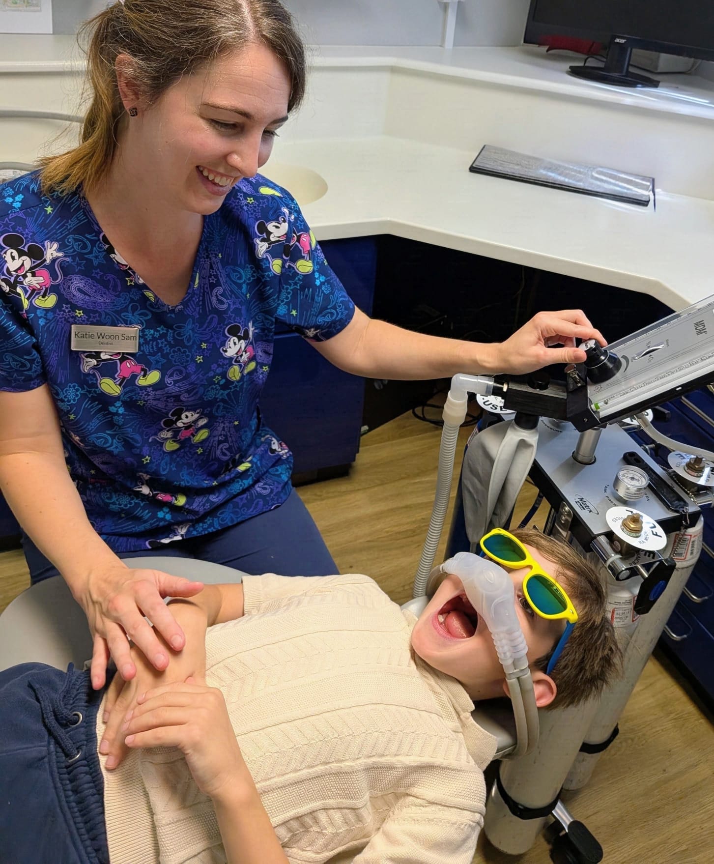 Inhalation sedation being given through a nasal mask at Argo Dental Clinic